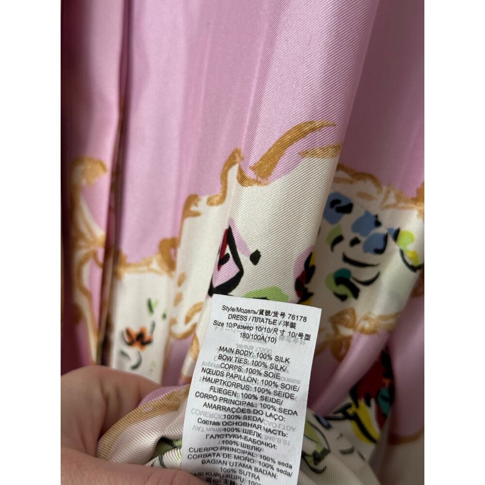 Tory Burch 10 Floral Print Tie Neck Silk Dress in Pink - Picture 9 of 11